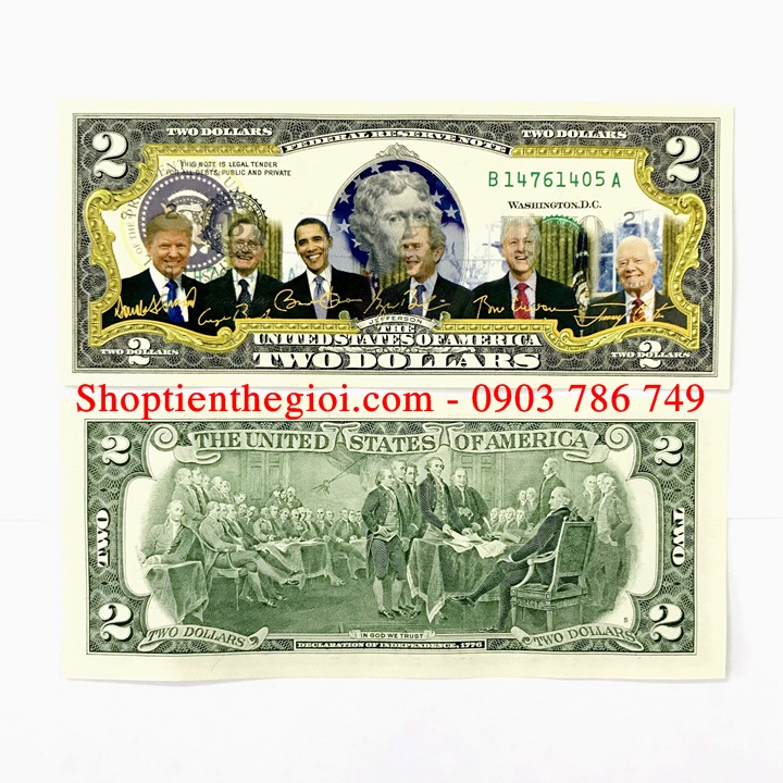 Tiền 2USD in màu 6 tổng thống Mỹ - SP005196
